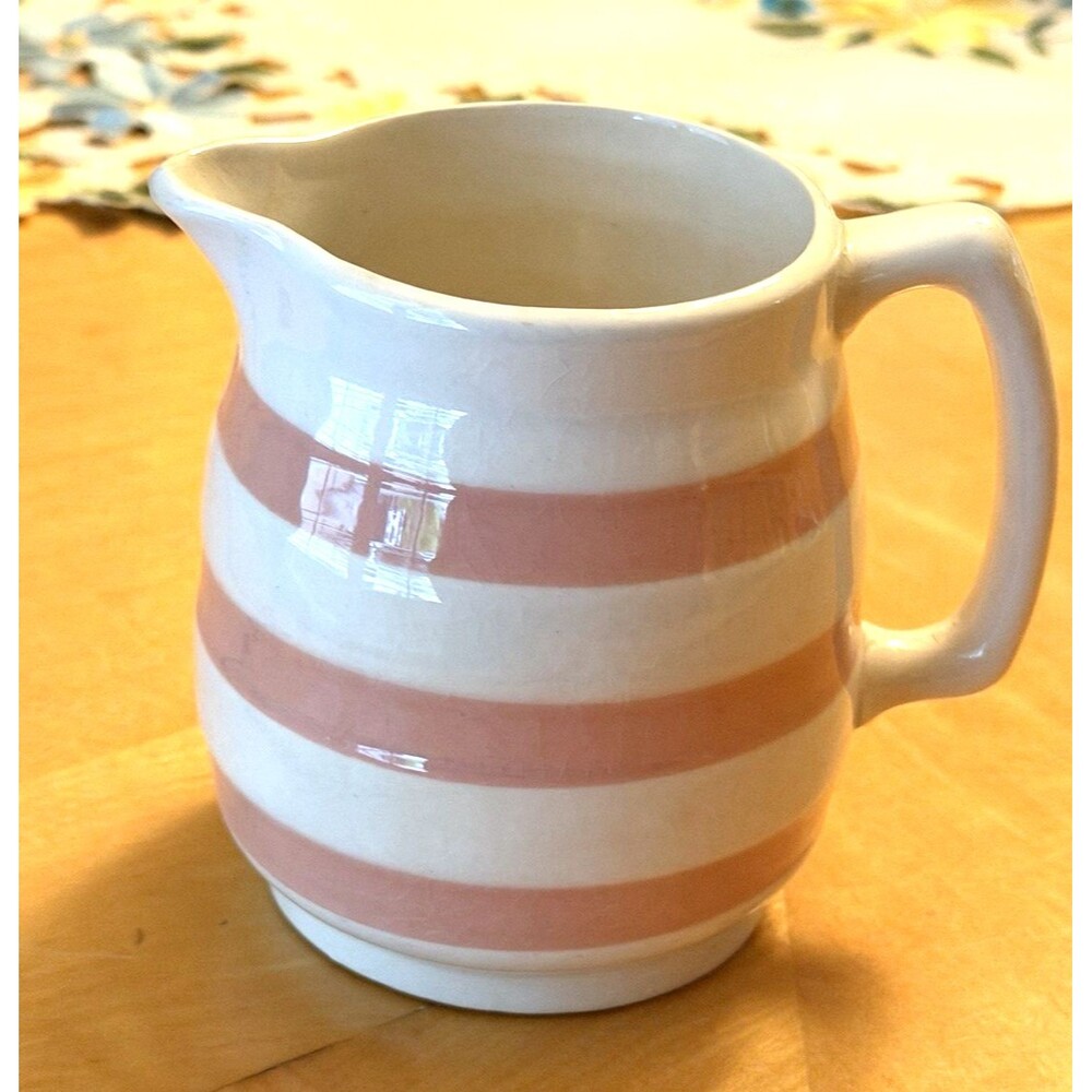 VTG Carrigaline Colleen Pink White Striped Creamer Pitcher Cork Ireland 4" Tall
